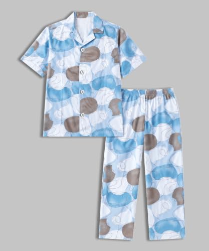 Image of 3BROS Unisex Pure Cotton Short Sleeve Kids Night Dress for Boys & Girls Nightwear /Sleepsuit /Sleepwear /Loungewear Night Suit for Boys and Girls Top and Pyjama Combo Set