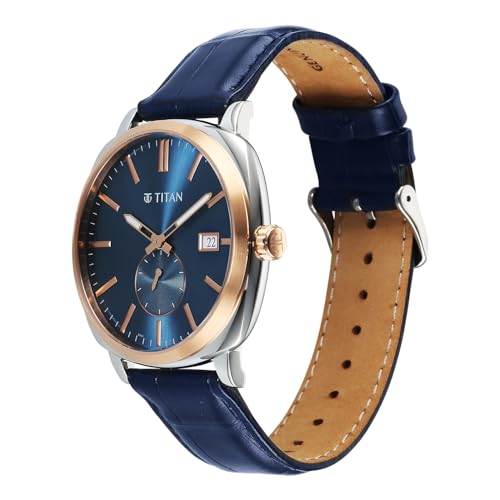 Image of Titan Classique Suave 2.0 Analog with Blue Dial Blue Leather Strap Watch for Men - 90189KL01