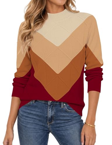 Sweaters for Women Mock Neck Long Sleeve Ribbed 18 sweaters for women - apricot red