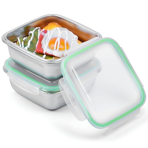 Image of 2 Pack Sandwich Containers, 24oz Stainless Steel Sandwich Box with Airtight Lids, BPA-Free, Dishwasher Safe, Durable & Reusable Metal Meal Prep Lunch Boxes for Fruits, Snacks, Bento (Green)