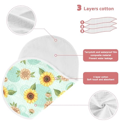 2 Pack Muslin Burp Cloths Floral Sunflower Cotton Baby Burp Cloths Ultra Absorbent and Soft Burping Cloth for Newborn Babies Boys Girls, Large 22" x 11"3