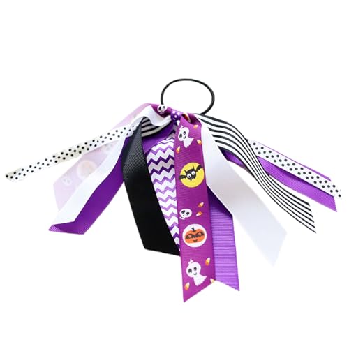 パンプキンリボンヘアタイ 女の子用 | ハロウィンのシュシュタイ | 長持ちする伸縮性タイ 三つ編みと馬のしっぽ用