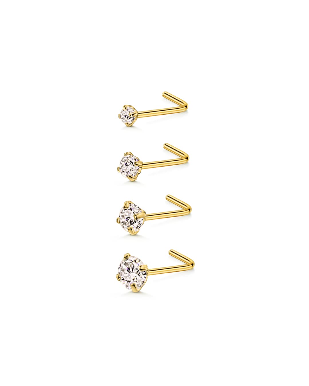 FANSING 316L Surgical Steel 22g/20g/18g L Shaped Nose Rings Studs for Women | Hypoallergenic Nostril Piercing Body Jewelry, 5A Cubic Zirconia, Size 1.5mm 2mm 2.5mm 3mm 4mm, Lead & Nickel Free