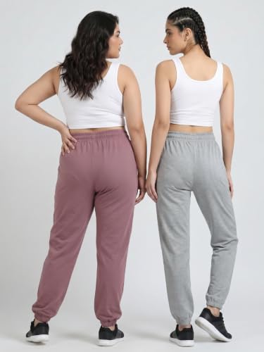 Image of Fflirtygo Cotton Solid Joggers /Track Pant /Solid Pajama /Leggings �100% Export Quality Soft Cotton Night Wear /Pocket Pyjama for Women Combo Pack of 2Pcs, Blue and Grey