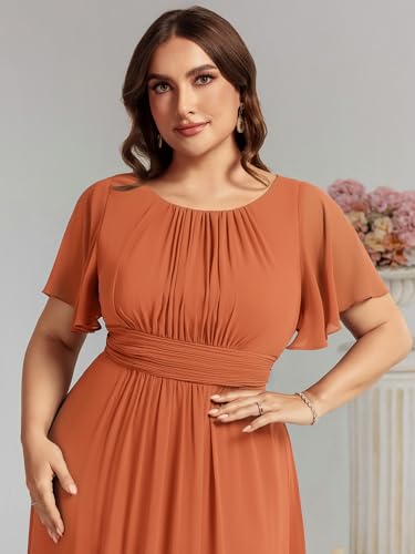 Image of Ever-Pretty Plus Elegant Formal Dresses for Curvy Women Round Neck Short Sleeves Chiffon Bridesmaid Mother of The Bride Dress