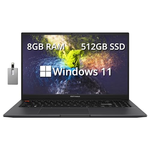 Image of ASUS VivoBook S 15 Slim 15.6 inch FHD Laptop, AMD Ryzen 7 5800H, 8GB RAM, 512GB SSD, AMD Radeon Graphics, Fingerprint Reader, Backlit Keyboard, Webcam, Windows 11 Home, Indie Black, 32GB Hotface USB Card