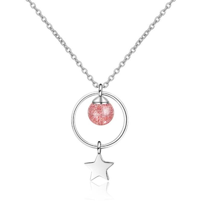 Cadeau pour Femmes : Collier Étoile en Argent 925 et Cristal de Fraise Romantique