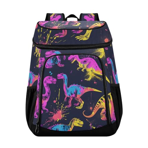 Dinosaur Rainbow Animal Black Cooler Backpack Cooler Insulated Leak Proof Lunch Backpack 36 Cans Waterproof Soft for Men Women Picnic Hiking Camping Beach