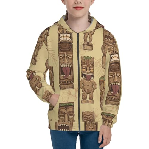 Wooden Tiki Idols Kids Pullover Hoodies Boys Zip Up Sweatshirts Girls Athletic Clothes with Pocket3