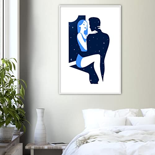 Embrace bleue impression encadrée 70x100 cm au design minimaliste chic
