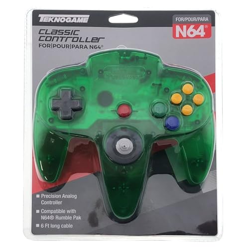 Manette 64 verte TeknoGame filaire pour console rétro
