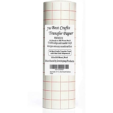 JH Best Crafts 12" X 25' Feet Roll Transfer Paper w/Grid- Perfect Alignment of Cameo or Cricut Self Adhesive Vinyl for Decals, Walls, Signs, Ceramics, Glass, Windows and Other Smooth Surfaces Cover