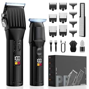 Professional Hair Clippers and Beard Trimmer for Men, Cordless Hair Trimmer Barber Clippers Hair Cutting Kit Rechargeable T-Blade Shaver Haircut Grooming Set with 10 Guide Combs Gifts for Men