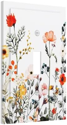 Decorative 1-Gang Single Toggle Device Decorator Outlet Light Switch Wall Plate Cover Vintage Spring Watercolor Boho Floral Rustic Colorful Flowers Wildflower Herb Electrical Oversized Faceplate Cover - 1