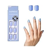 KISS imPRESS No Glue Mani Press On Nails, Color, 'Baby why so Blue', Blue, Short Size, Squoval Shape, Includes 30 Nails, Prep Pad, Instructions Sheet, 1 Manicure Stick, 1 Mini File