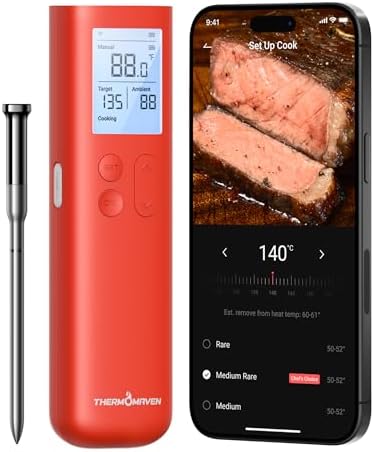 Smart Bluetooth Wireless Meat Thermometer, 10X Enhanced Sub-1G Signal and Stability, Standalone Display Base, Certified Accuracy ±0.5°F, WiFi Unlimited Range for BBQ, Oven, Smoker, Grill