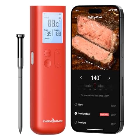 ThermoMaven Wireless Meat Thermometer, 10X Enhanced Signal and Stability with Sub-1G, Standalone Base with Display & Control, Certified Accuracy ±0.5°F, WiFi Unlimited Range for BBQ, Oven,Smoker,Grill Cover