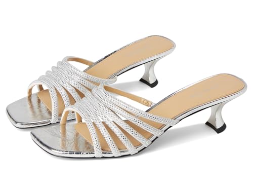 Michael Kors Women's Haisley Kitten Sandals Slide, Silver, 9