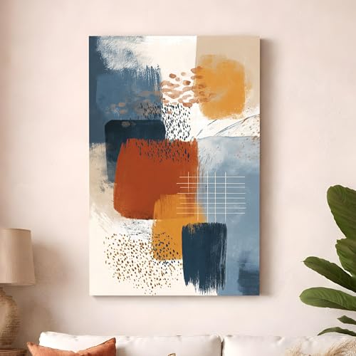 Image of Abstract Colorblock Stretched Canvas Painting For Living Room | Multicolor Abstract Stretched Canvas Wall Art For Livingroom Home Decor, Bedroom, Hallway's, Office, Hotel - 56x86 cm
