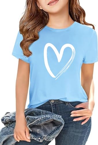 Image of Girls Short Sleeve Tee Shirts Kids Summer Crewneck Tops 5-14 Years