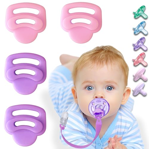 Image of 4 Pack Silicone Pacifier Clip Adapter Ring for Philips Avent Soothie, Food-Grade Silicone Binky Clips Holder Adapter Rings Competible with Soothie, BPA-Free Soft Flexible Safe Durable, Pink Purple