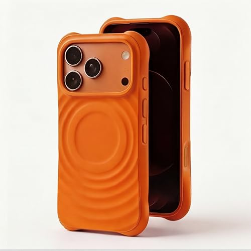 Image of amazon basics Shockproof Case for iPhone 17 Pro Max | Ripple Pattern | Camera Protection | Protective Cover with Enhanced Grip & Wireless Charging Support - Orange