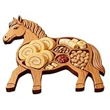 Tabla de charcutería de caballo, diseño distintivo, 35,5 x 35,5 cm, tabla de embutidos de madera, plato de aperitivos con forma de animal, fácil de limpiar, para bocadillos de frutas, carne, queso