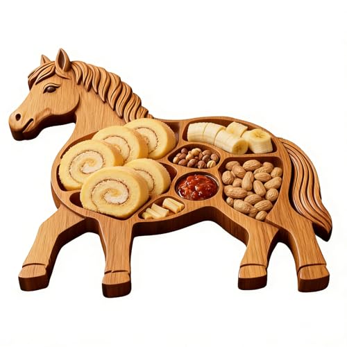 Tabla de charcutería de caballo, fácil de limpiar, de servir con forma de animal de 35 cm, bandeja grande rústica para aperitivos, tapete de exhibición natural de estilo de mesa, para decoración