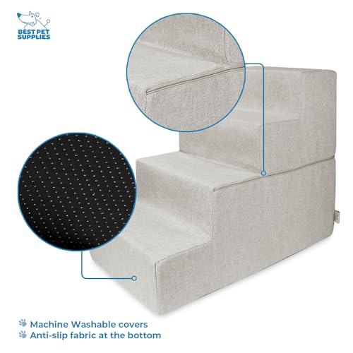 Image of Best Pet Supplies Dog Stairs & Steps - Foam Steps for Small Dogs & Cats, Non-Slip Indoor Balanced Pet Step Support, Dog Ramp, No Assembly, Sand, Foldable 4-Step (22-inch Height)