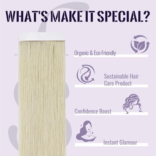 Fshine Blonde Tape in Extensions Real Human Hair,20 Inch 20 pcs 50 g,Straight Invisible Hair Extensions Color 1000 White Blonde,For Women Ladies Girls - Image 2