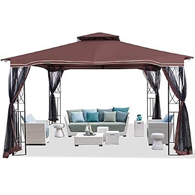 Outdoor Patio Gazebo 11'x13', Heavy Duty Waterproof Gazebo with Stable Steel Frame & Netting for Patio, Garden, Lawn, Party & Backyard (Chocolate)