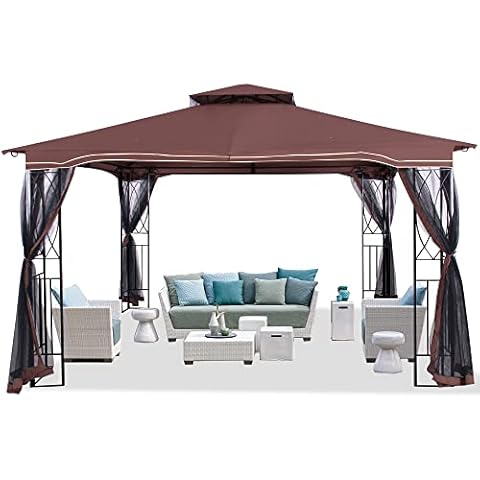 Outdoor Patio Gazebo 11'x13', Heavy Duty Waterproof Gazebo with Stable Steel Frame & Netting for Patio, Garden, Lawn, Party & Backyard (Chocolate) Cover