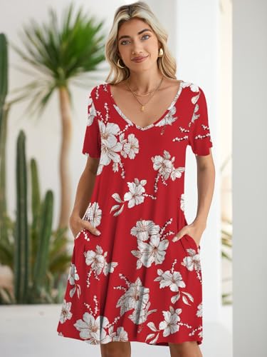 Image of BELAROI Women Casual Summer Dresses Loose Tshirt Beach Sundress V Neck Plus Size Swing Tunic Pockets