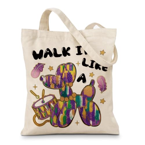 Geondos Walk it Like a Dog Canvas Tote Bag Glitter Mardi Gras Totes Flashing Puppy Print Aesthetic Canvas Tote Bag for Women Reusable Shopping Bags Shoulder Bags for Casual Vacation Work