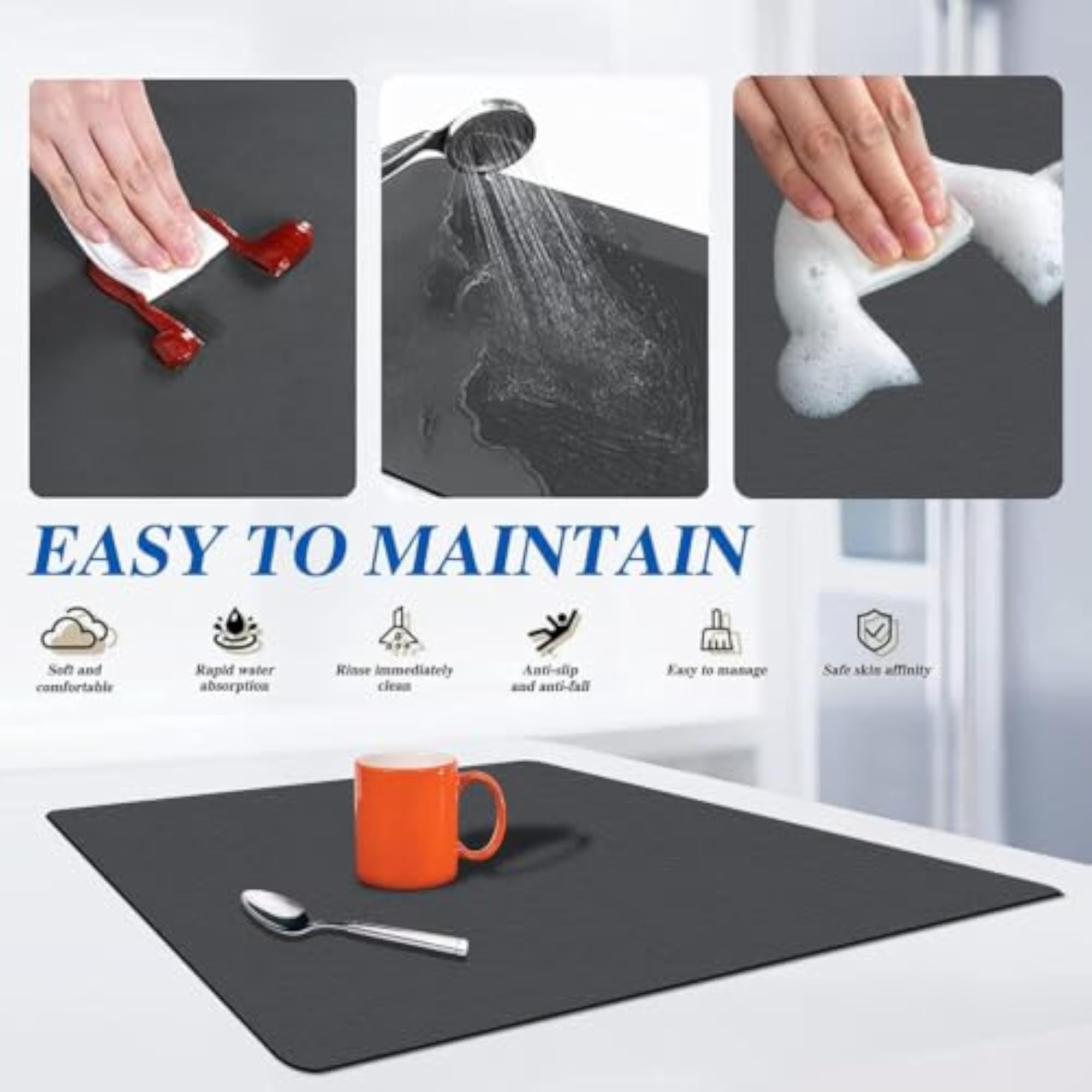 Dish Drying Kitchen Mat, Large Water Absorbent