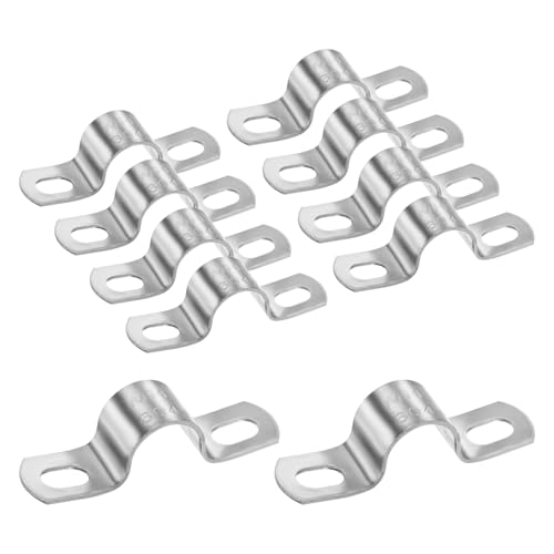 M METERXITY 10-Pack Conduit Clamps, 9/16" 304 Stainless Steel Rigid Pipe Strap M14 U Bracket Pipe Clamps with 2 Holes for Plumbing/Conduit/Wire/Pipe, Heavy Duty U-tube Tension Clips
