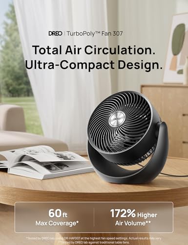 Image of DREO Fan for Bedroom, Table Air Circulator for Whole Room, 11 Inch, 60ft Strong Airflow, 120 adjustable tilt, 20db Low Noise, Quiet, 3 Speeds, Desk Fan for Home,Office, Kitchen