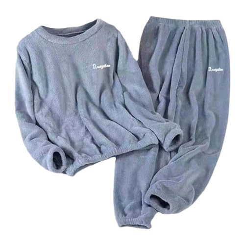 Generisch Pijama largo para mujer, mullido, cálido, de invierno, de forro polar, pijama largo de algodón, para mujer, traje de casa, pijama de invierno, con puños, Pajamas F9-azul claro, 5XL