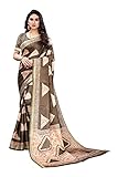 TreegoArt Fashion Femmes Indian Ethnic Wear Coton Silk Saree avec pièce de chemisier non cousu -(SAGA BROWN)