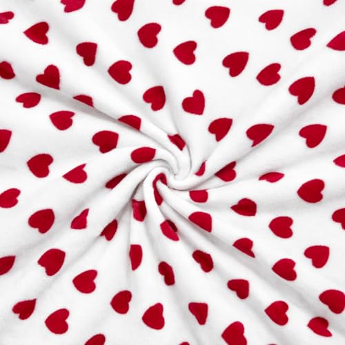Barcelonetta | Fleece Fabric | Blanket Fabric | 18X60 | Polar Fleece | Soft Plush Anti-Pill | Poncho Pillow Cover PJ Pants Cushion Liners Eye Mask (Red Hearts Half Yard)