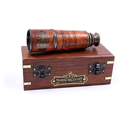 US HANDICRAFTS Handcrafted Telescope | with Box | Functional Vintage Replica Brass Nautical Antique Telescope | Brass Nautical Spyglass & Collectible Decor 15 Inches Cover