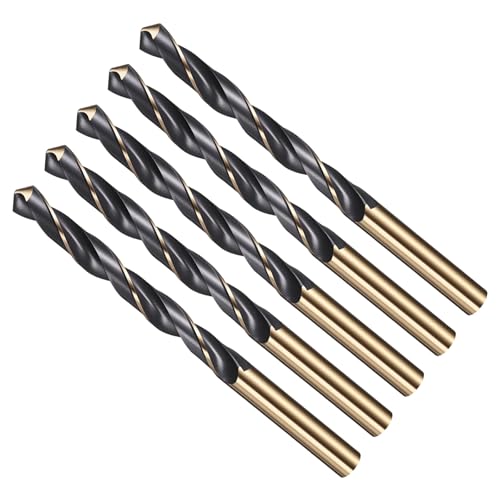 Image of CoCud Drill Bit, 10mm Cutting Diameter, 4341 HSS Jobber Bits Gold and Black 118° Cutting Angle - (Applications: for Drilling Plastic Wood Soft Metal), 5-Pieces