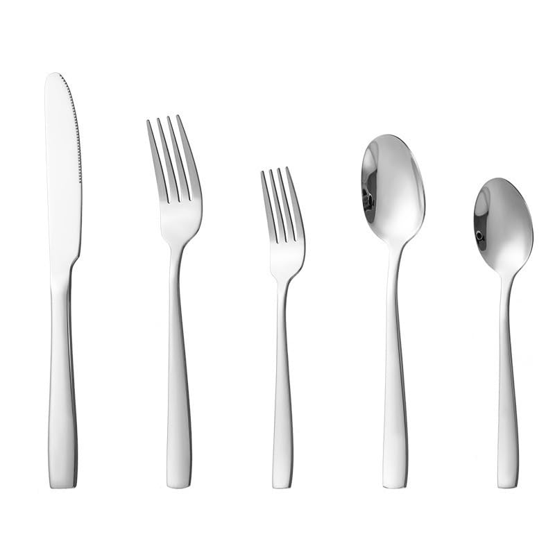 Ensemble de Couverts, 5/20/30/40/50/60 pièces, Couteau, Fourchette et cuillère en Acier Inoxydable – Manche carré, Service de Table 5 pièces Finition Miroir, Argent – Ensemble de 50 pièces p