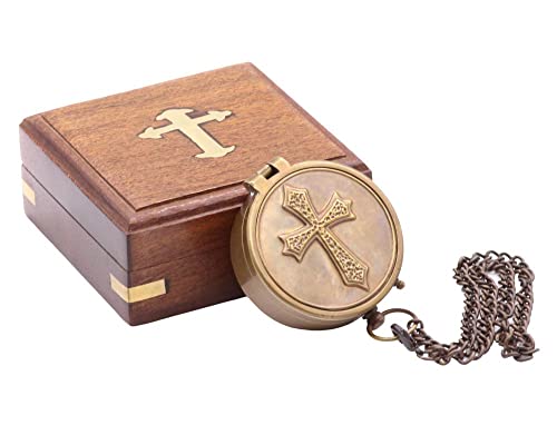 Brújula de bolsillo personalizada de latón con caja de madera miniatura 2