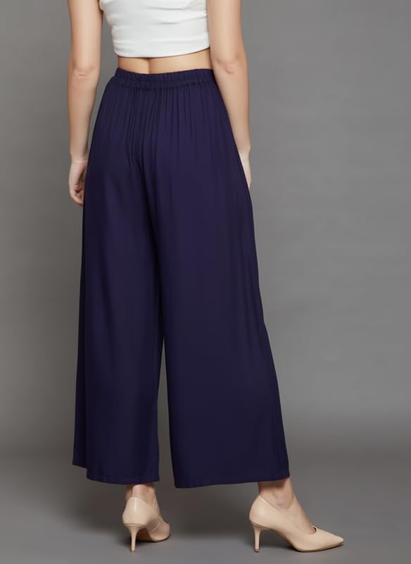 Image of Super Soft Viscose Rayon Flared Palazzo Pants for Women Stylish Wide Leg Straight Relaxed Fit Casual Ethnic Office Wear