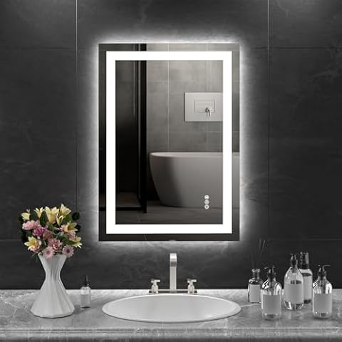 20"x28" LED Mirror for Bathroom, Light Up Bathroom Mirror with Front Light and Backlit, Anti-Fog, Memory, Dimmable 3 Colors Lighted Bathroom Mirror, Shatterproof, Horizontal or Vertical Wall Mounted Cover