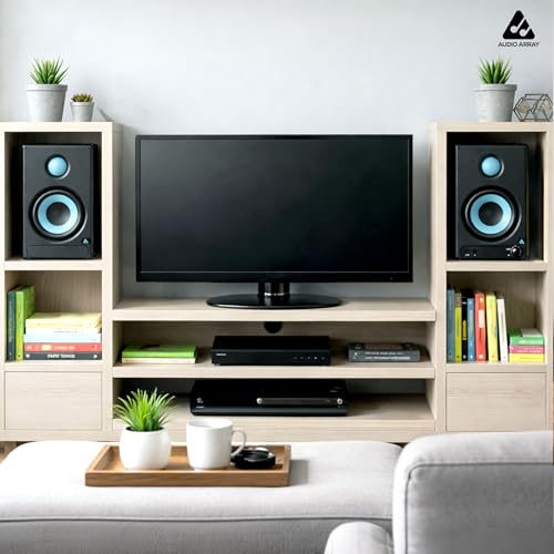 Image of Audio Array 60W Bluetooth Bookshelf Speaker Pair | 1.5 inch Silk Dome Tweeter, 4 inch Sub Woofer | Music & Monitor Mode | Aux, HDMI, USB-C, TRS & RCA Connectivity (AMS1)