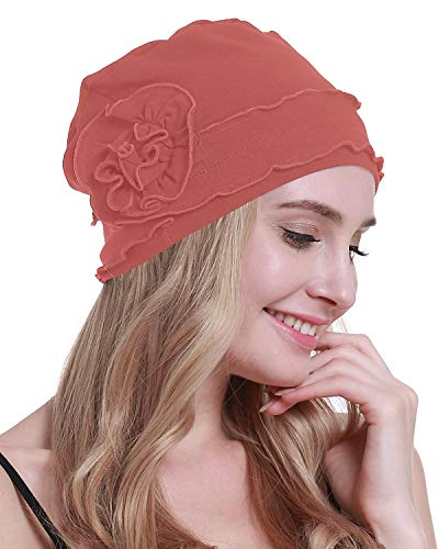 osvyo Chemo Headwear Turbante Cap para mujeres - Cáncer Beanie pérdida de cabello sellado embalaje, Algodón Coral Rojo, Talla única Cover