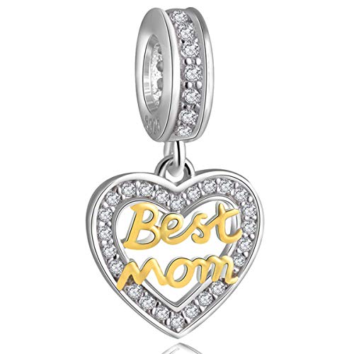 Best Mom Heart Charms For Women - 925 Sterling Silver Dangling Pendants Beads - Fit Pandora Mother’s Day Bracelets, Necklaces, European Snake Chains - Gifts For Thanksgiving . #TOP6