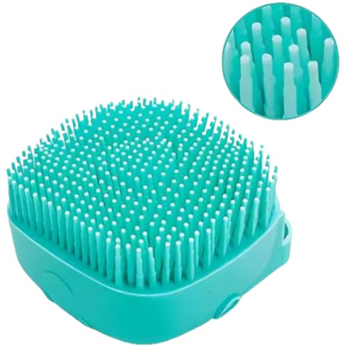 Escova para Banho Pet em Silicone com Dispenser para Shampoo + Luva Eletromagnética Remove Pelos, Az